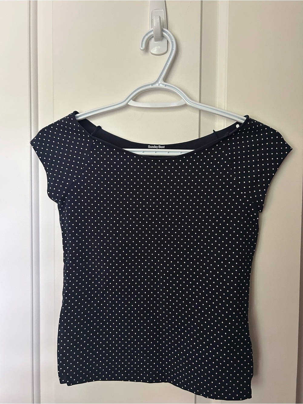 Aritzia Sunday Best Navy Polka Dot Top